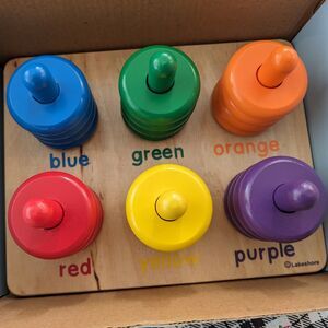 Lakeshore Wooden Color Sorting Board Ring Stacker Toy Complete Set